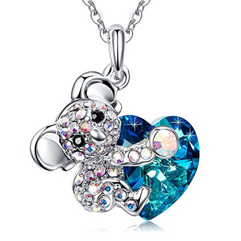 Koala Bear Blue Heart Pendant Necklace
